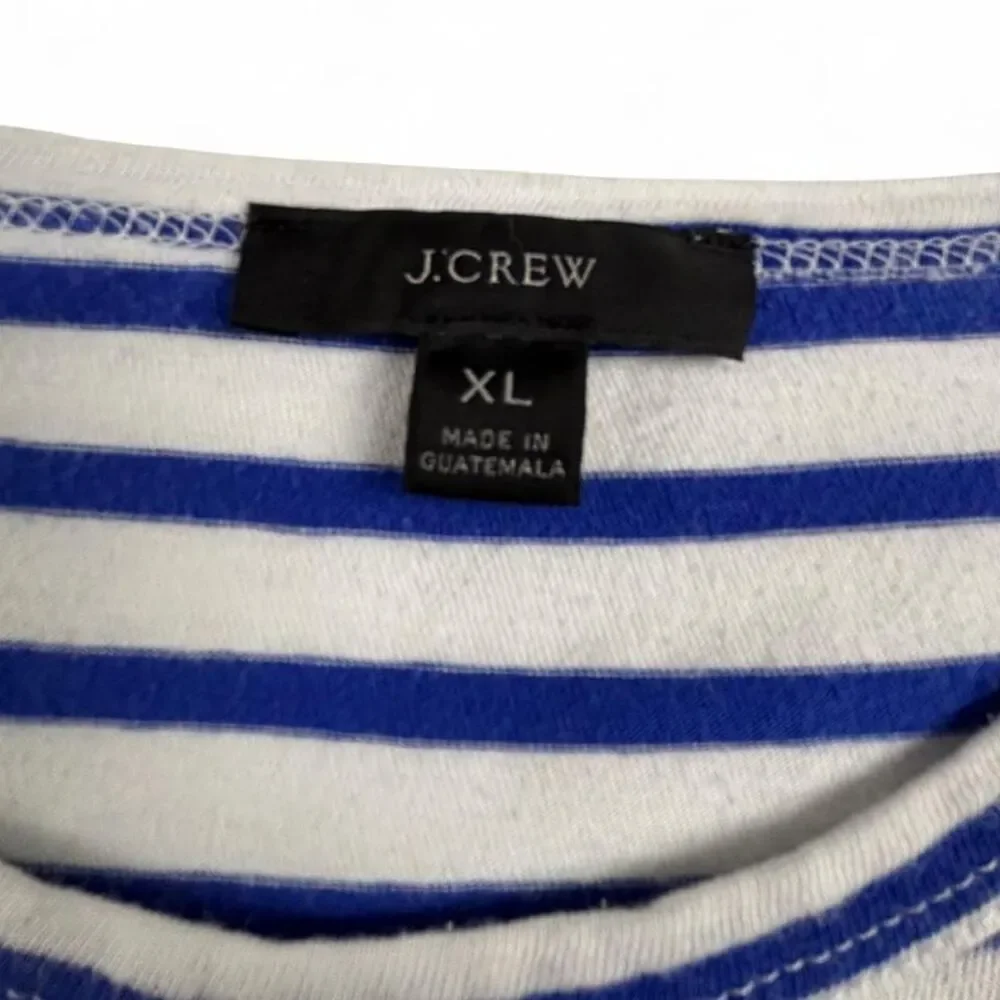 J.Crew Striped Tee Womens XL Blue White Puff Sleeve Shirt Preppy Cotton Top